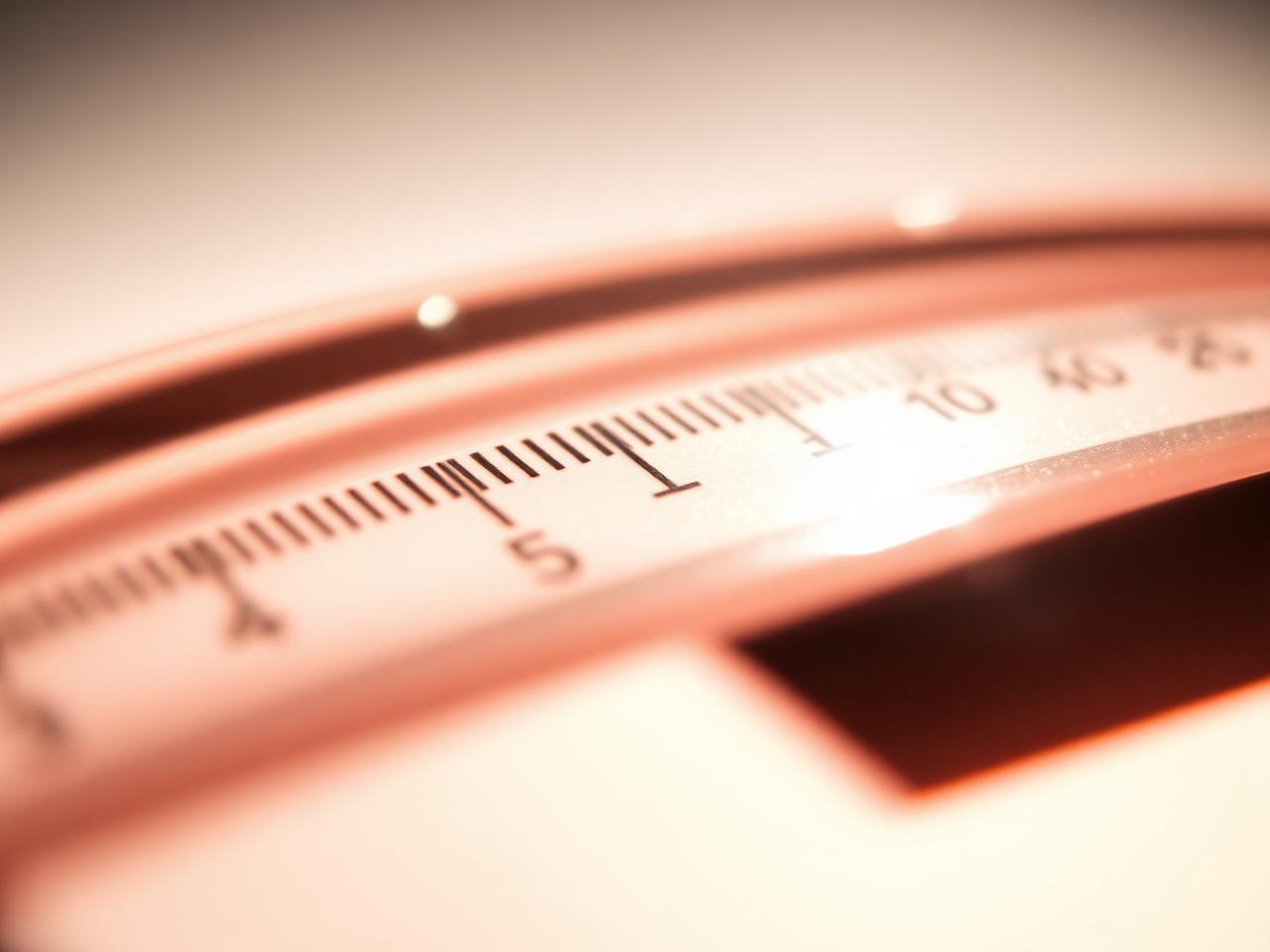 Macro close-up of the printed scale on a hydrometer with numbered markings just legible at the wine surface
