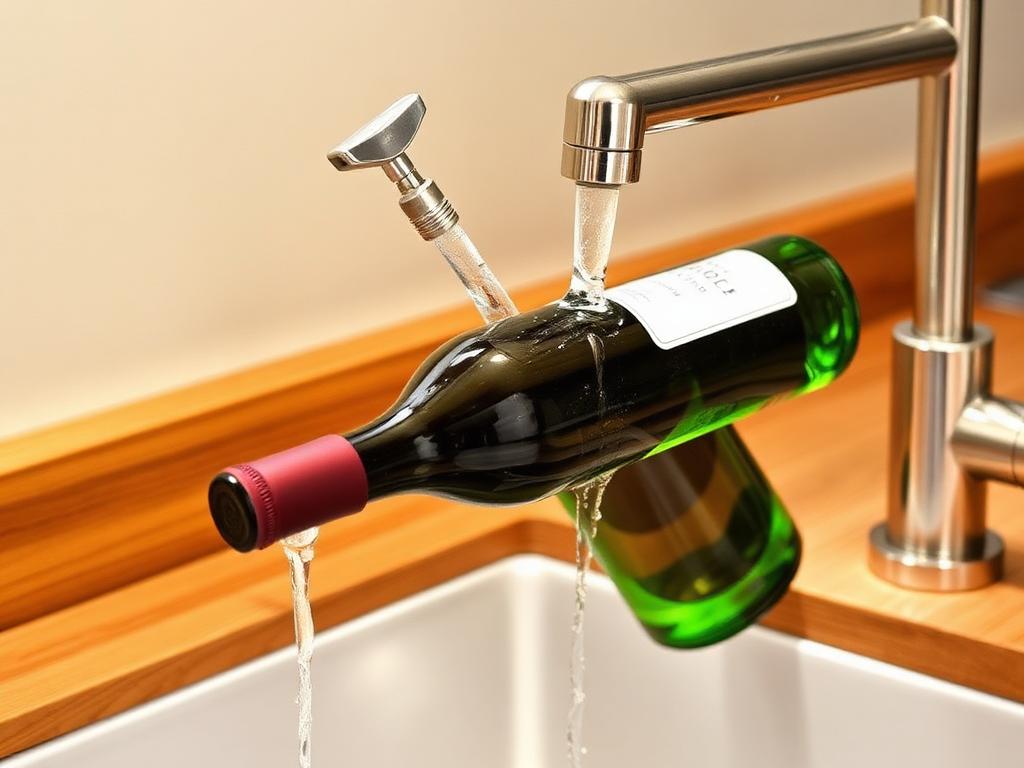 A brass jet bottle washer attached to a utility sink faucet