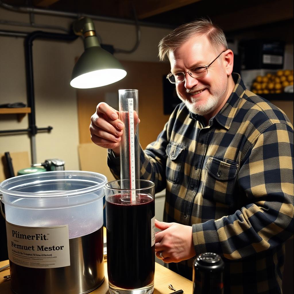 A community member checking specific gravity with a hydrometer during fermentation