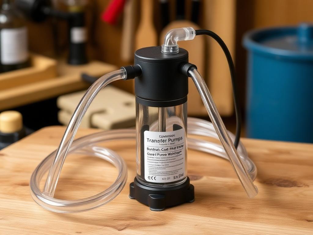 A small electric transfer pump for home winemaking with two clear hoses